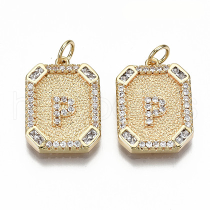 Brass Micro Pave Clear Cubic Zirconia Pendants KK-S356-234P-G-NF-1