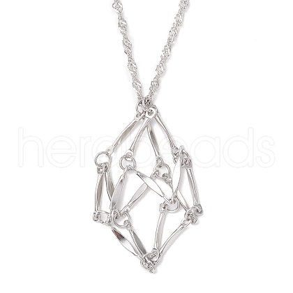 304 Stainless Steel Empty Macrame Pouch Pendant Singapore Chain Necklace Making NJEW-JN05280-1