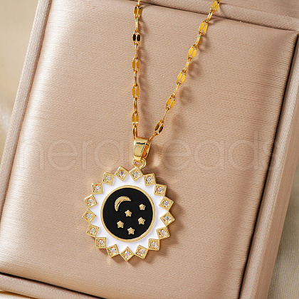 Elegant Brass Pave Clear Cubic Zirconia Moon Pendant Pendant Necklaces NB6973-4-1