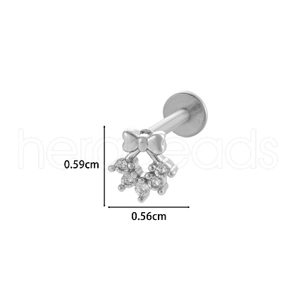 Bowknot 316L Surgical Stainless Steel Clear Cubic Zirconia 17 Gauge Internally Threaded Labrets WGBD99E-12-1