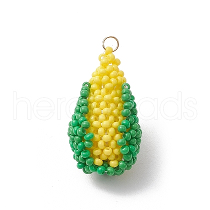 Glass Seed Beaded Corn Pendants PALLOY-GD00001-1