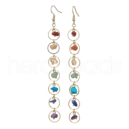 7 Chakra Theme Natural & Synthetic Mixed Gemstone Chips Dangle Earrings EJEW-JE05703-02-1