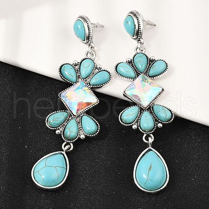 Alloy Synthetic Turquoise Dangle Stud Earrings EJEW-U053-05AS-1