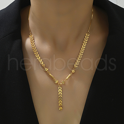 Fashionable Brass Leaf Tassel Pendant Necklace for Women Lock Bone Chain IL3833-1