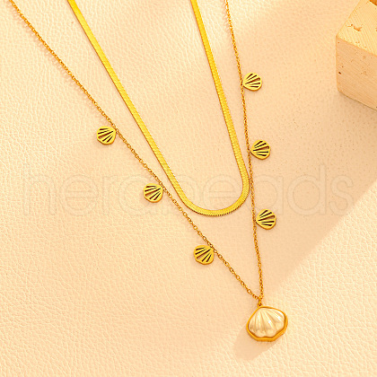 Summer 304 Stainless Steel & White Acrylic Pendant Double Layered Necklaces for Women NJEW-U044-02A-G-1