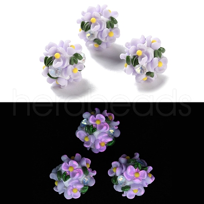 Luminous Polymer Clay Rhinestone Floral Ball Beads CLAY-U002-01D-1