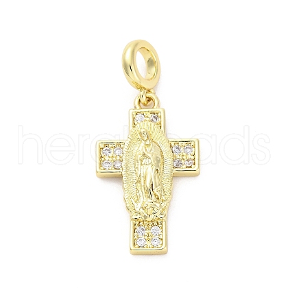 Brass Micro Pave Cubic Zirconia Virgin Mary European Dangle Charms KK-D325-27G-04-1