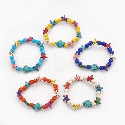 Synthetic Turquoise(Dyed) Beads Kids Stretch Bracelets BJEW-JB03889-1