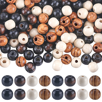 Gorgecraft 400Pcs 4 Styles  Natural Wood Beads WOOD-GF0002-15B-1