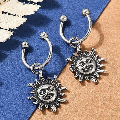 Sun 316 Surgical Stainless Steel Dangle Half Hoop Earrings for Women EJEW-G416-47AS-1