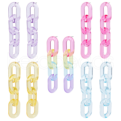 ANATTASOUL 5 Pairs 5 Colors Acrylic Cable Chains Dangle Stud Earrings EJEW-AN0004-06-1