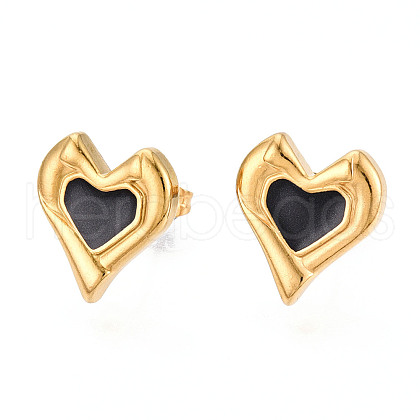 Heart 304 Stainless Steel Enamel Stud Earrings EJEW-T047-27G-A-1