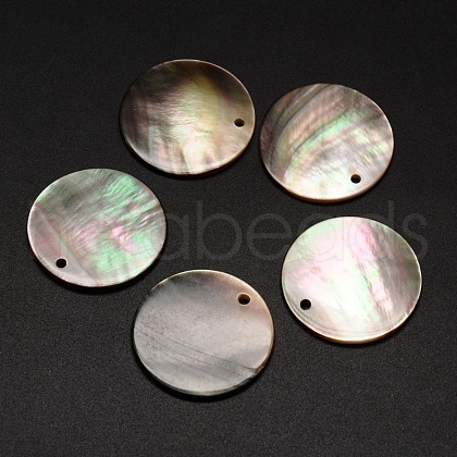 Black Lip Shell Flat Round Pendants BSHE-M019-08-1