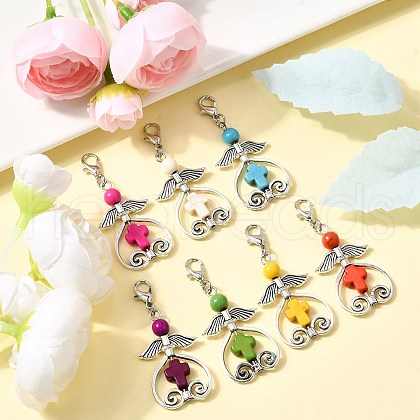 7Pcs Angel Synthetic Turquoise Pendant Decorations HJEW-JM03461-1