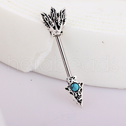 Feather Arrow 304 Stainless Steel Pave Synthetic Turquoise Nipple Rings FS-WG9A834-02-1