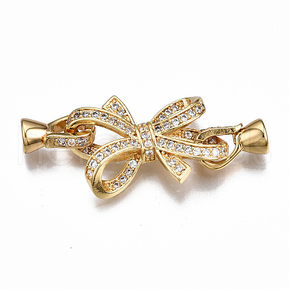 Brass Micro Pave Clear Cubic Zirconia Fold Over Clasps X-KK-T063-104G-NF-1