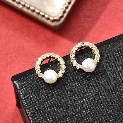925 Sterling Silver Clear Cubic Zirconia Ring Stud Earrings EJEW-L300-09G-1