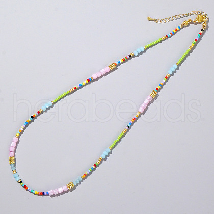 Ethnic Style Rainbow Color Square Natural Shell & Glass & Glass Seed Beaded Necklaces for Women RH4254-2-1