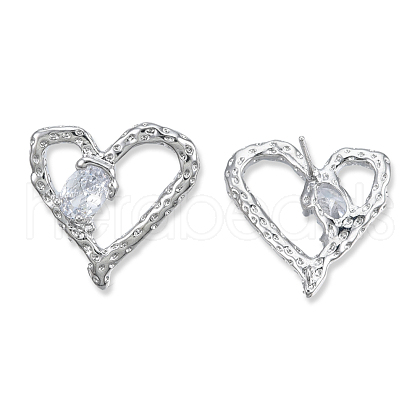 Clear Cubic Zirconia Heart Stud Earrings EJEW-N012-51P-B-1