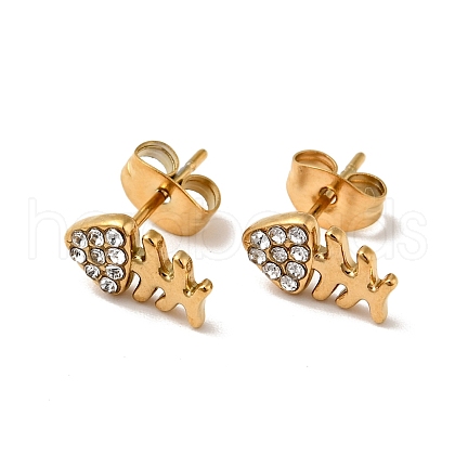 Rhinestone Fishbone Stud Earrings with 316 Surgical Stainless Steel Pins EJEW-A081-13G-02-1