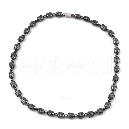 Buddha's Head Synthetic Non-Magnetic Hematite Beaded Necklaces for Women Men NJEW-E097-03-1