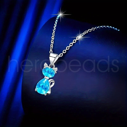 Cat Shape Alloy Rhinestone Pendant Necklaces FS-WG5CA0C-02-1