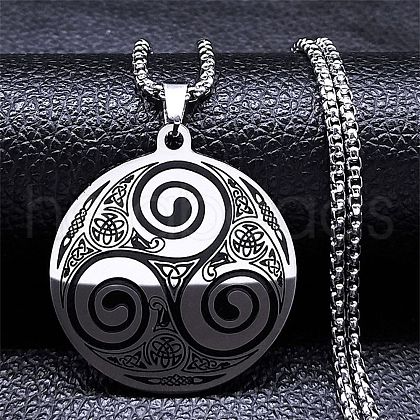 304 Stainless Steel Witchcraft Triskele/Triskelion Pendant Necklaces for Women NJEW-M105-04P-1