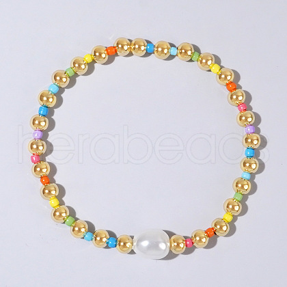 Fashionable Brass Bead & Imitation Pearl Bracelets LC5707-1-1