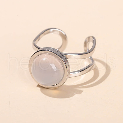 304 Stainless Steel & Natural White Jade Cuff Rings FS-WGDE3F0-11-1