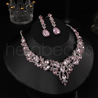 Teardrop Alloy Rhinestone Pendant Necklaces & Stud Dangle Earrings Sets WGA4CA9-04-1