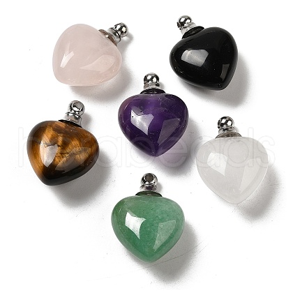 Natural Mixed Gemstone Perfume Bottle Pendants G-Z039-03P-1