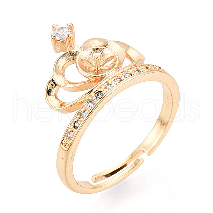 Crown Brass Micro Pave Clear Cubic Zirconia Adjustable Ring Settings KK-T076-29G-1