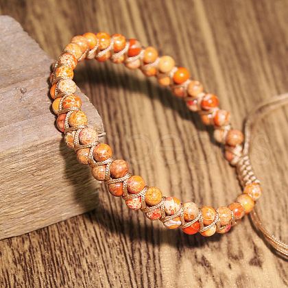 Dyed Natural Imperial Jasper Round Beaded Braided Bead Bracelets WGA4FF5-16-1
