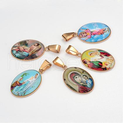 Virgin Mary Theme Glass Pendants GLAA-R193-GM-1