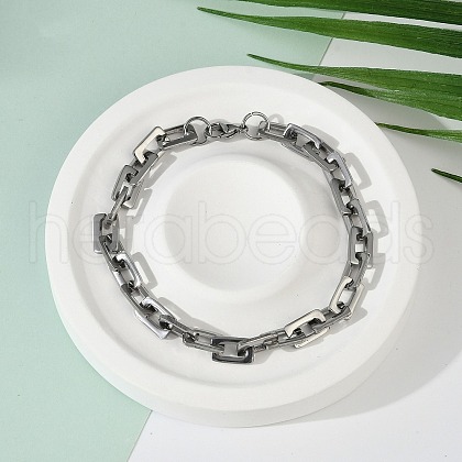 Tarnish Resistant Rectangle 201 Stainless Steel Chain Bracelets BJEW-N240-06P-1
