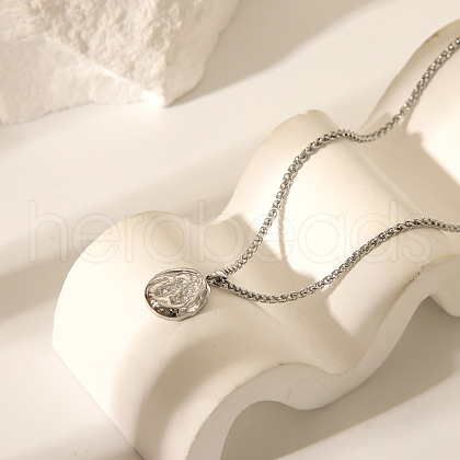 Vintage Stainless Steel Portrait Pendant Wheat Chain Necklaces HP6394-3-1