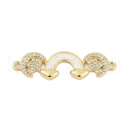 Brass Micro Pave Clear Cubic Zirconia Rainbow with Star Connector Charms KK-I723-23G-1