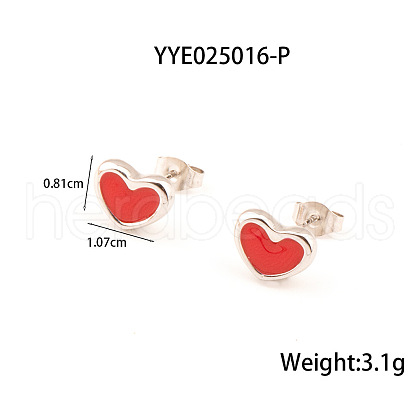 French Romantic Stainless Steel Enamel Heart Stud Earrings for Women XY4598-4-1
