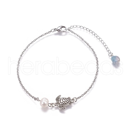 Stainless Steel Link Anklets AJEW-AN00253-1