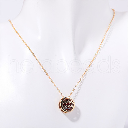 Brass Pave Dark Red Cubic Zirconia Flat Round with Constellation Pendant Necklaces WGDD0B3-05-1