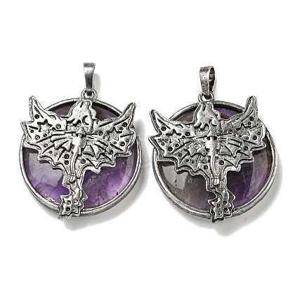 Natural Amethyst Flat Round Pendants G-F766-05AS-07-1
