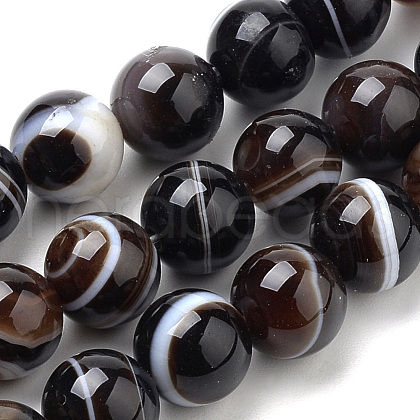 Natural Striped Agate/Banded Agate Beads Strands G-S259-04A-4mm-1