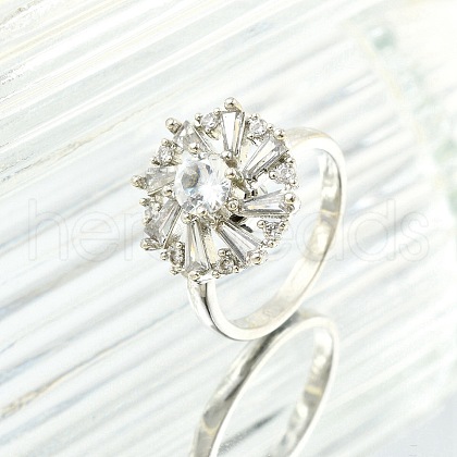 Flower Rotatable Open Cuff Rings for Women RJEW-G333-01B-1
