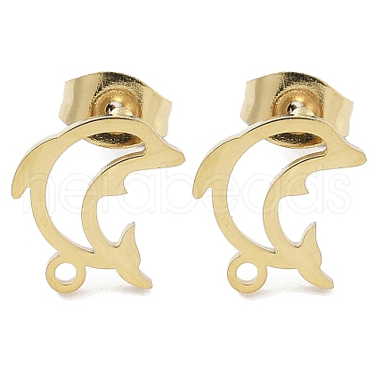 Hollow Dolphin Ion Plating(IP) 304 Stainless Steel Stud Earring Findings STAS-I206-95G-1