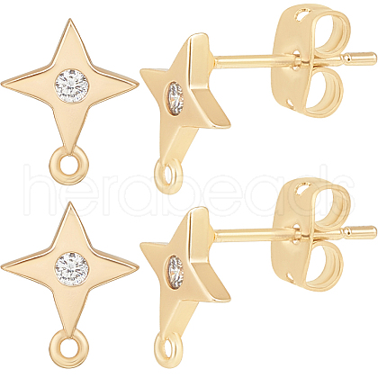 Beebeecraft 10Pcs Star Shape Brass Cubic Zirconia Stud Earring Findings KK-BBC0012-69-1
