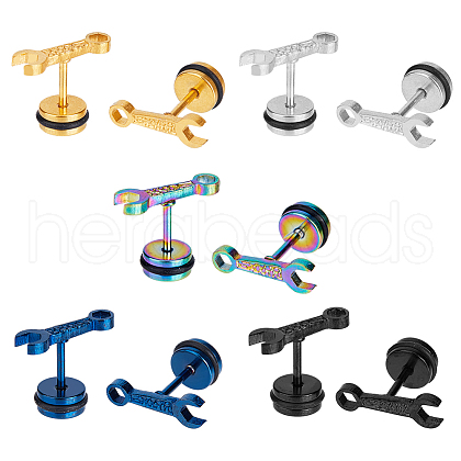 FIBLOOM 10Pcs 5 Colors Stainless Steel Spanner Tool Stud Earrings for Men EJEW-FI0001-82-1