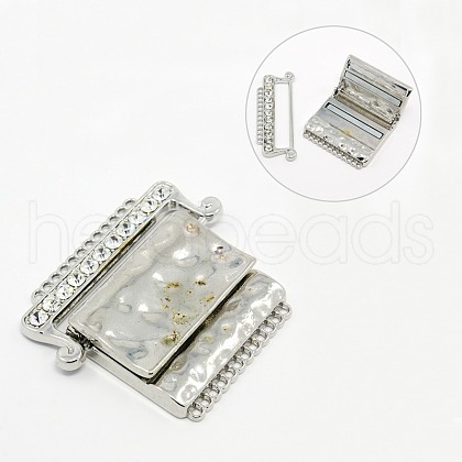 12-Strand Rectangle Alloy Rhinestone Magnetic Clasps PALLOY-A054-P-NF-1