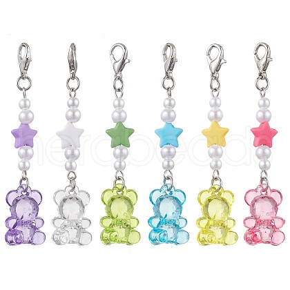 Transparent Acrylic Bear Star Pendant Decoraton HJEW-JM02025-1