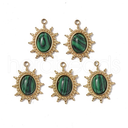 PVD Vacuum Plating 201 Stainless Steel Synthetic Malachite Pendants STAS-C064-VC0900-1