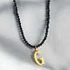 304 Stainless Steel Initial Pendant Black Glass Faceted Round Beaded Pendant Necklaces for Women FS-WGC61DE-07-1